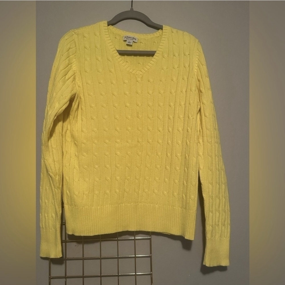 St. John V-Neck Yellow Cable Knit Sweater